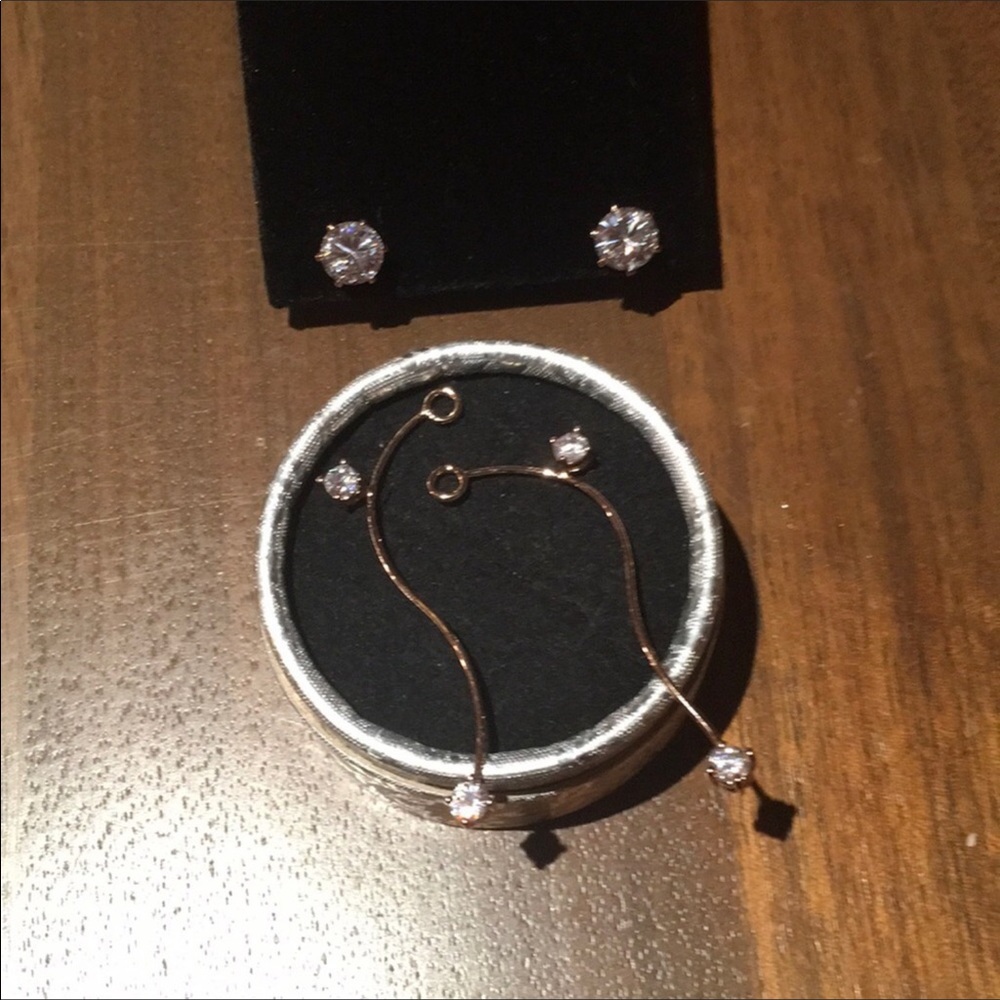 TWO EARRINGS IN ONE CZ STONES - Picture 6 of 6
